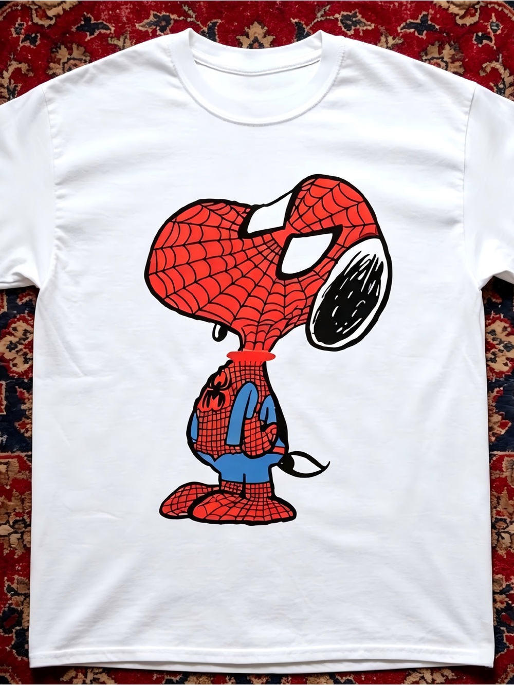 Spider-Man Snoopy Mashup White Graphic Womens Mens T-shirt Unisex
